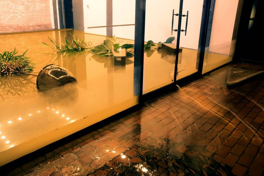 Flooded commercial storefront